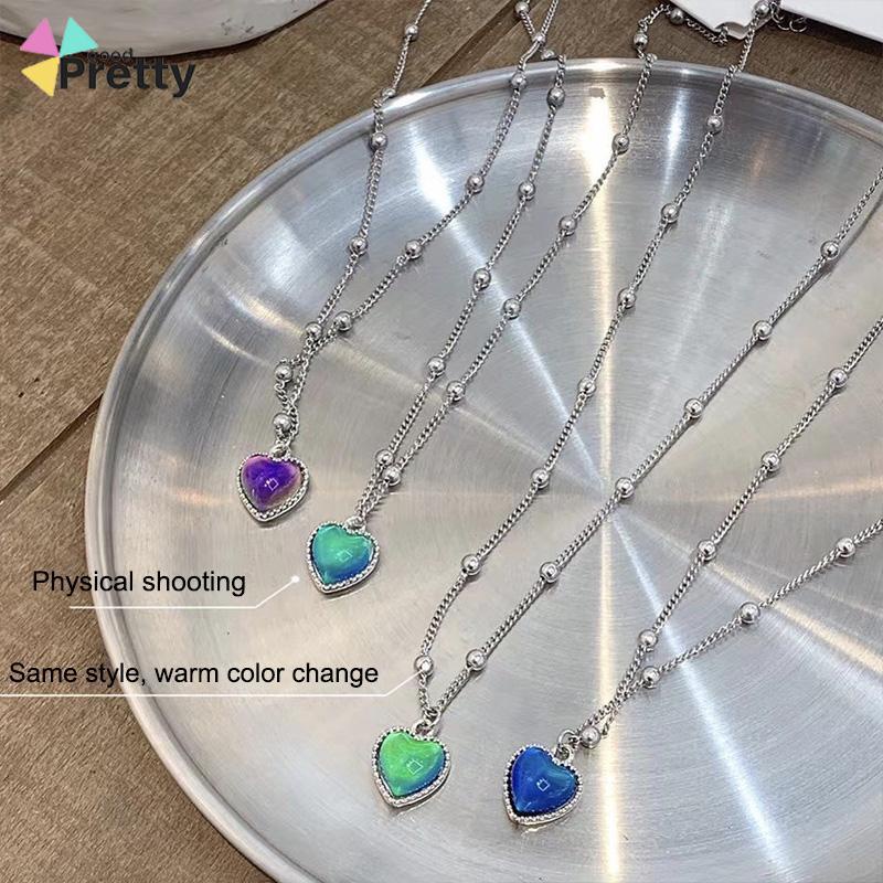 Kalung Cinta Berubah Warna Hangat Desain Niche Wanita Manis Keren Fashion Kalung All-Match - PD