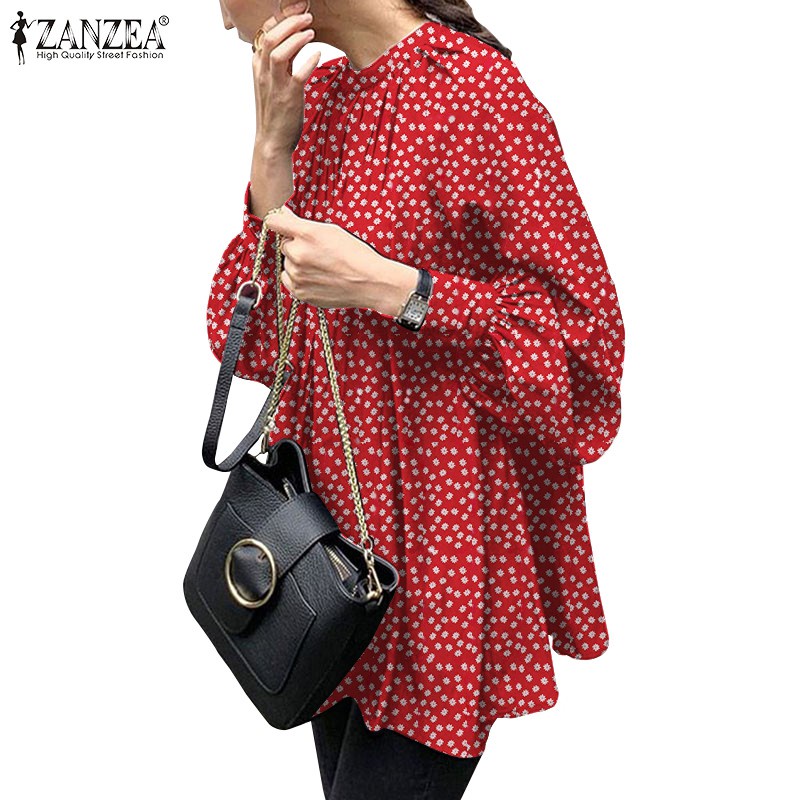 ZANZEA Women Casual Vintage Collar Printed Puff Sleeve Blouse