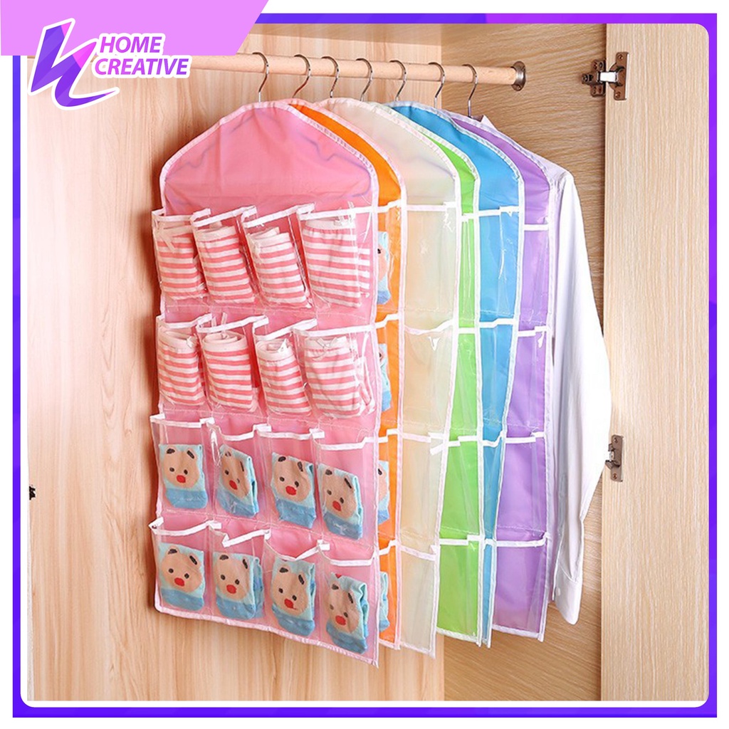 Storage Bag Gantung 16 Kantong Hanger Organizer Underwear Pouch Korean