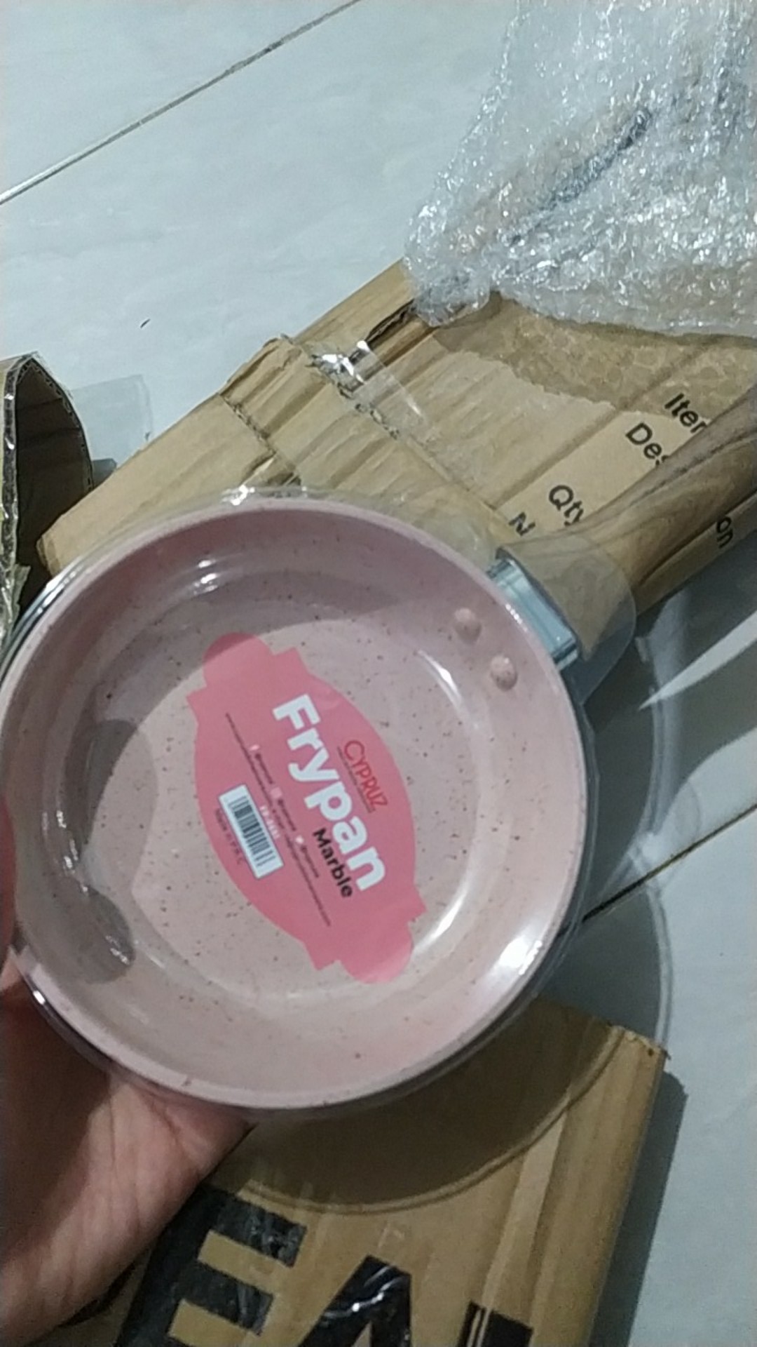 Cypruz Fp0691 14cm Pink Mini Fry Pan Gagang Kayu Marble Coating Penggorengan Panci Fry Wok Kuali