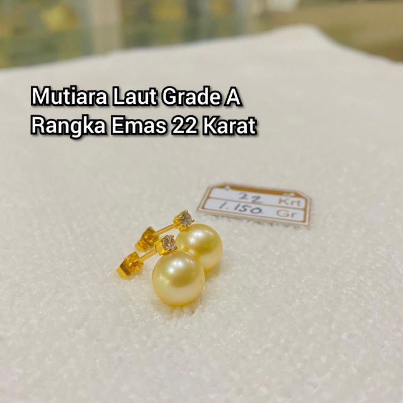 BONUS BROS BERSERTIFIKAT ASLI ANTING GIWANG TUSUK MUTIARA LAUT GRADE A LOMBOK ASLI EMAS 22 KARAT