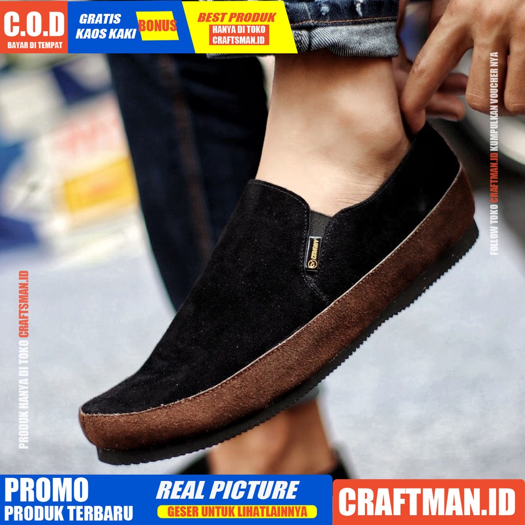 CRAFTS - Sepatu Slip on Pria Sepatu Pria Casual Kulit Asli Suede