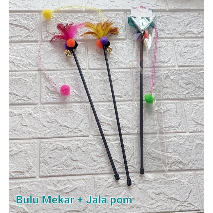 Stick Mainan Kucing Bulu Mekar Jala Pom Tongkat