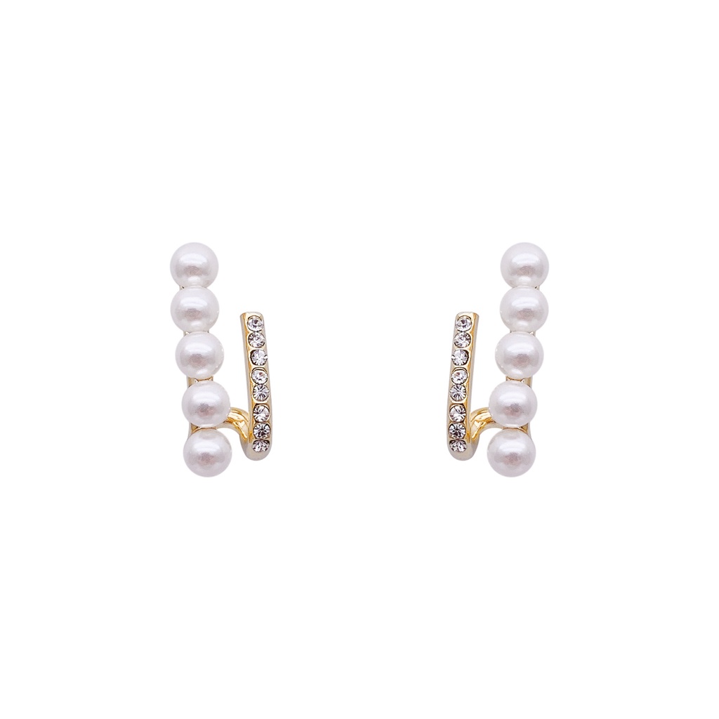 Anting Tusuk Sterling Silver 925 Dengan Mutiara + Berlian Imitasi Untuk Wanita