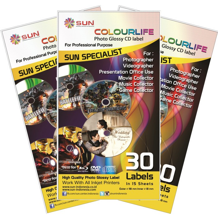

Kertas CD Label - SUN Colourlife Photo Glossy CD Label