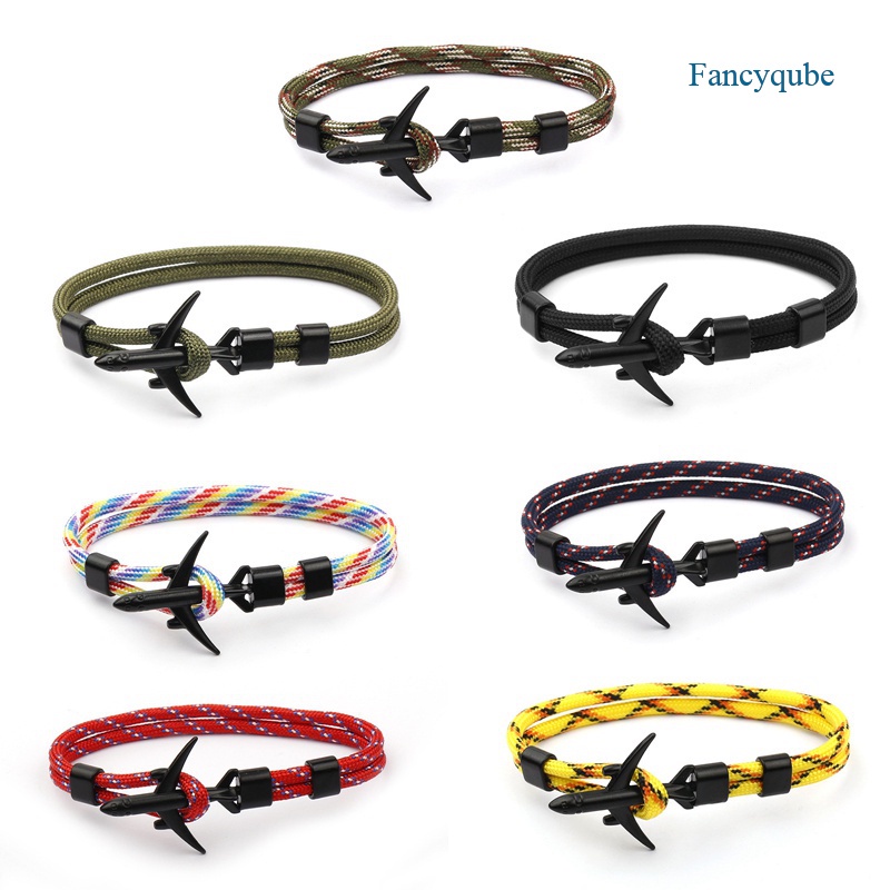 Fancyqube Gelang Tali Rantai Multilayer Desain Pesawat Jangkar Untuk Pria Dan Wanita