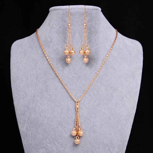 Set perhiasan lapis emas anting kalung A04 round shape Import tassel