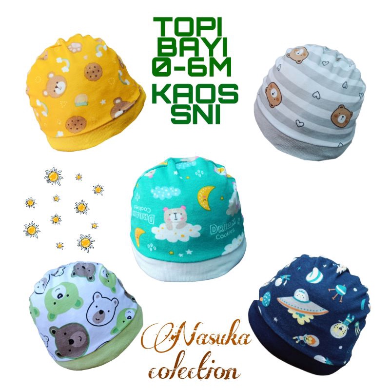 Topi Bayi Kupluk kaos motif / Topi Kupluk Bayi Rajut Laki Laki