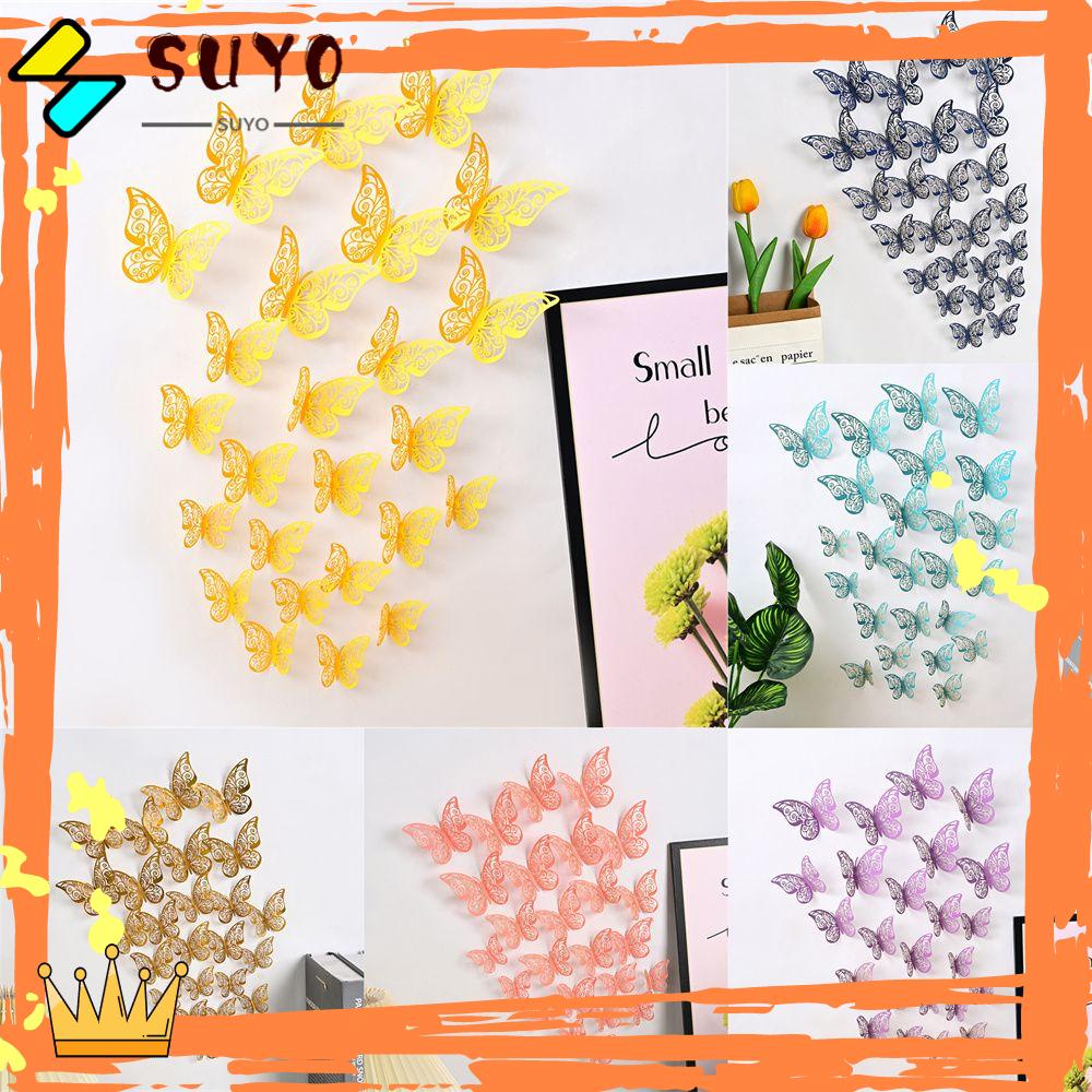 Suyo 12PCS / Pak Stiker Kupu-Kupu 3D Hollow Out Untuk Dekorasi Nail Art