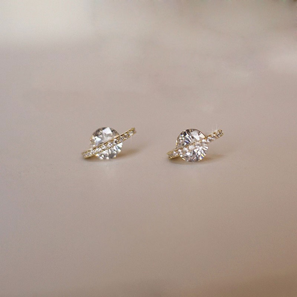 Anting Stud Zircon Berlian Imitasi Bahan S925 Sterling Silver Lapis Emas Gaya Retro Punk Korea Untuk Wanita