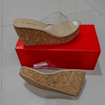 Bryan Adzkia Wedges Sandal Simple Tinggi 12cm Mika 9cm Transparan Motif Kayu Berkualitas