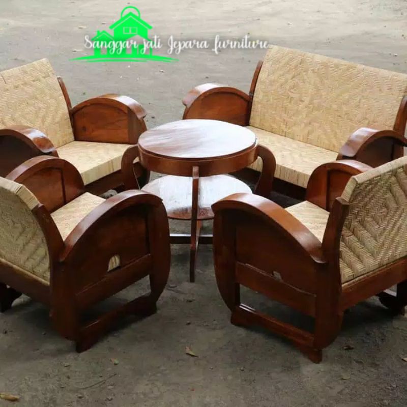 set meja kursi jadul rotan vintage minimalis