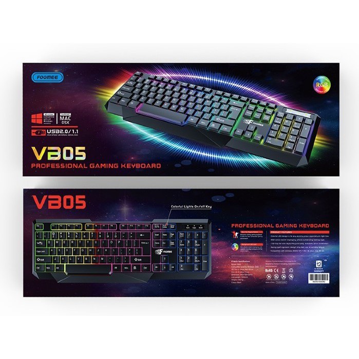 Keyboard Gaming RGB Light FOOMEE VB05 Wired Keyboard RGB Light