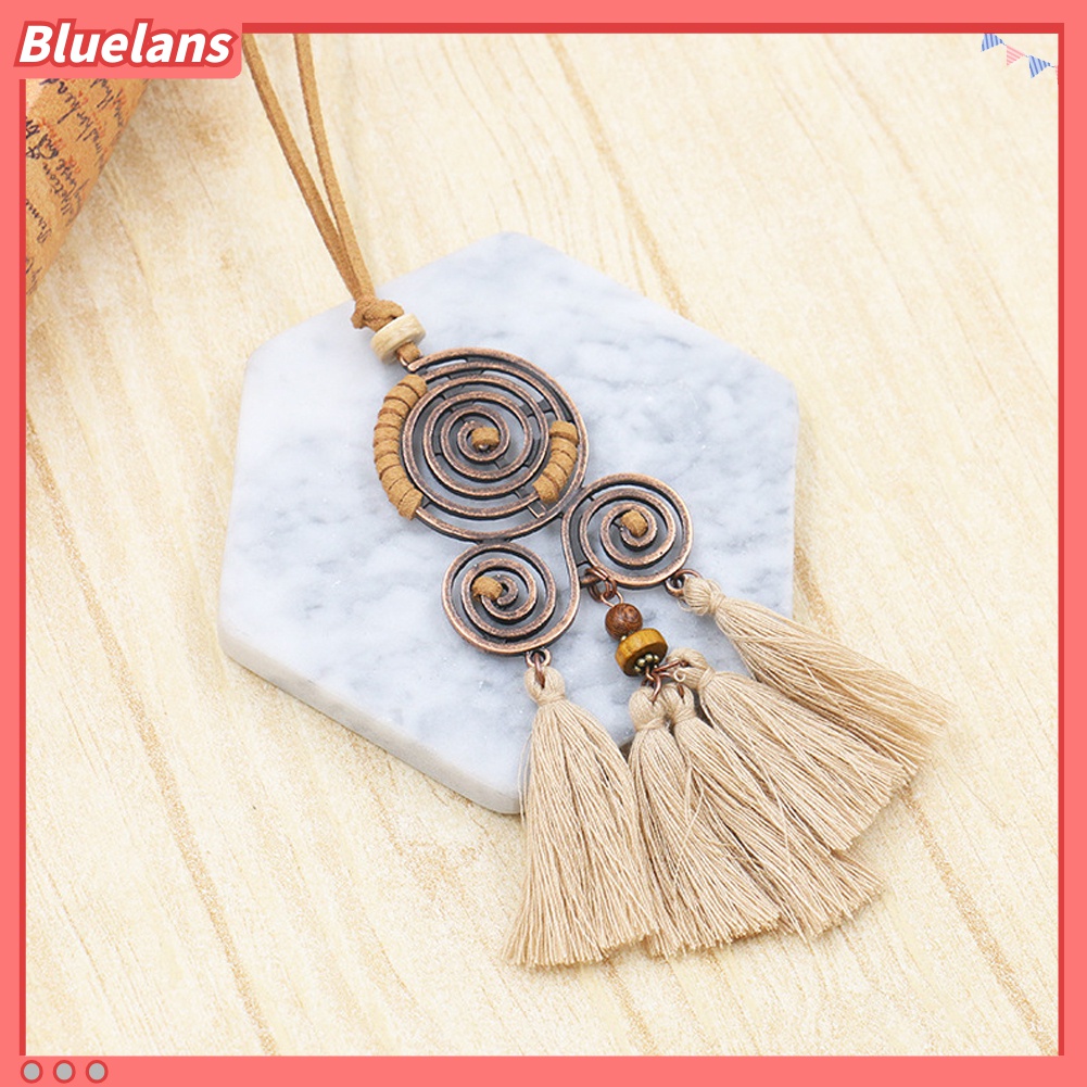 Bluelans Kalung Rantai Panjang Dengan Liontin Spiral Rumbai Gaya Bohemian Untuk Hadiah