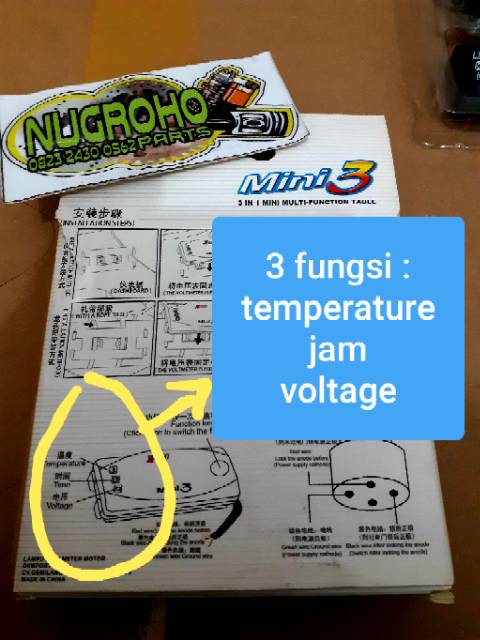 Volt meter x-case mini 3 in 1 suhu jam voltage