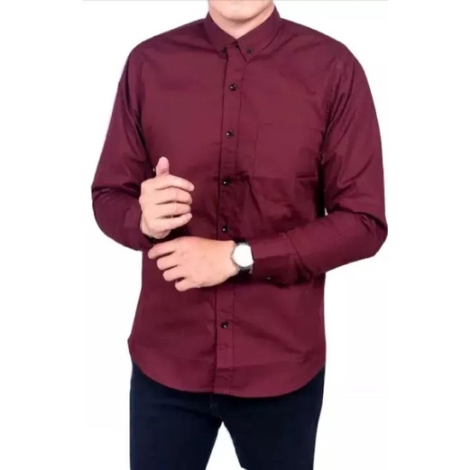 Kemeja / Hem Polos Pria Lengan Panjang &amp; Pendek Warna Maroon cotton poplin premium