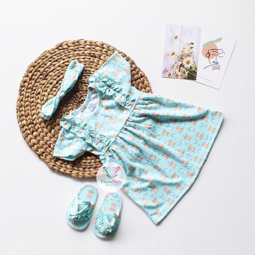 Plazababyku MX GISELLE SET SANDAL setelan bayi motif bunga yang lucu free headband + sandal