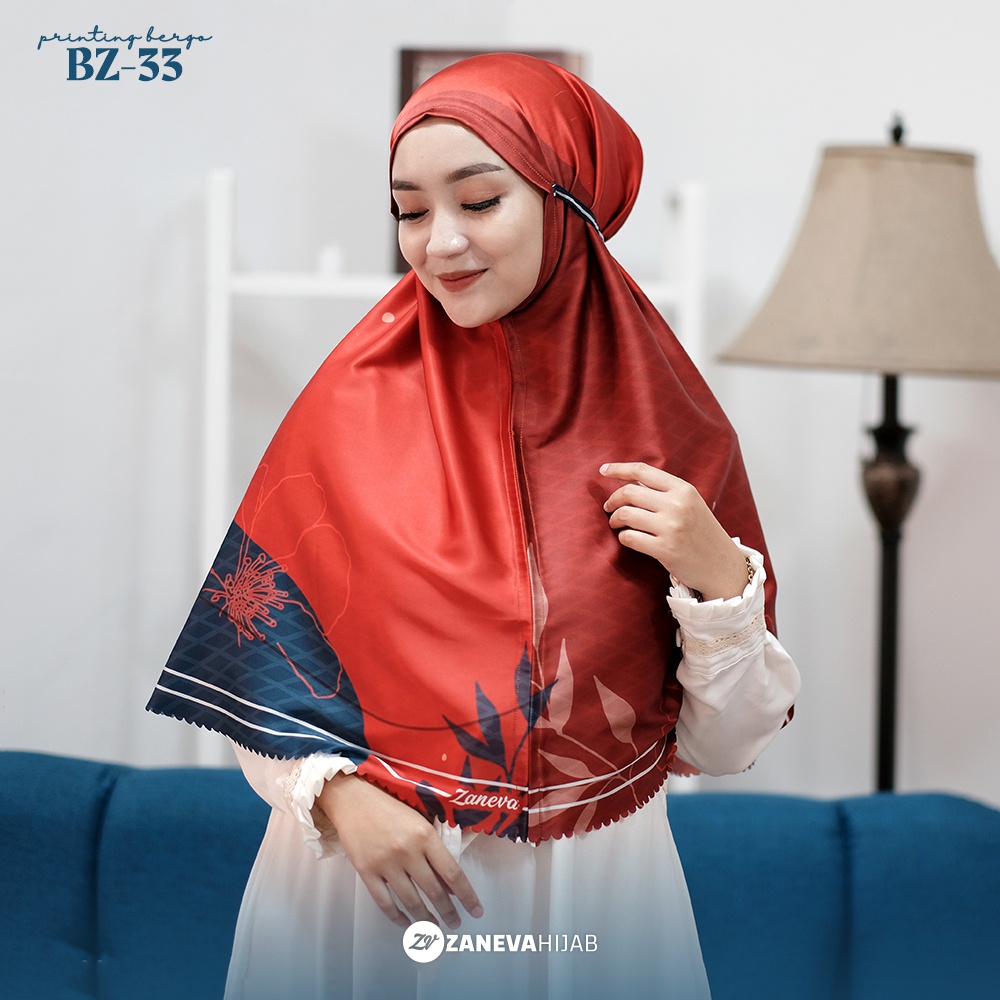 Zaneva - Hijab Bergo Motif Printing lasercutting Instan Armani Silk 36 Jilbab Wanita kekinian