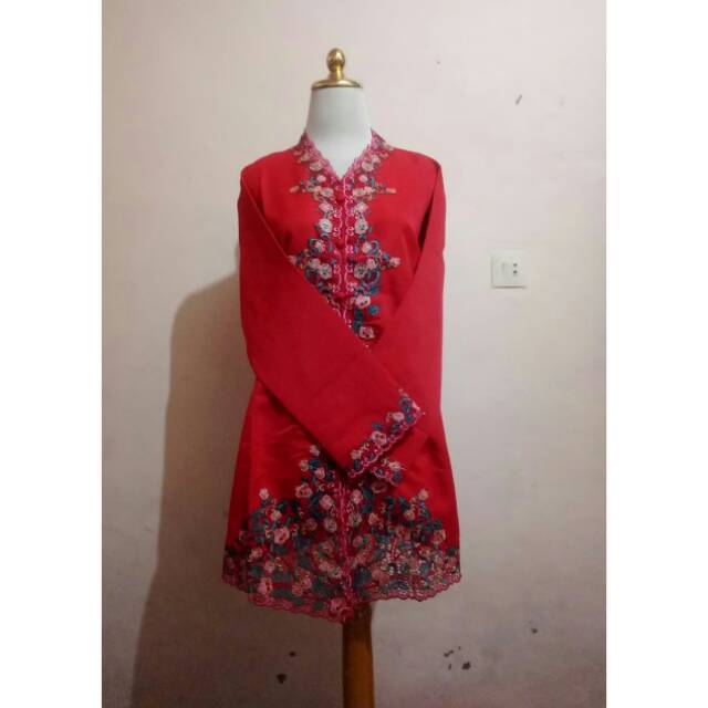 Kebaya Modern Encim / Kebaya Betawi Lengan Panjang Bordir Flower Jumbo Big Size 4L Merah Tosca Pink