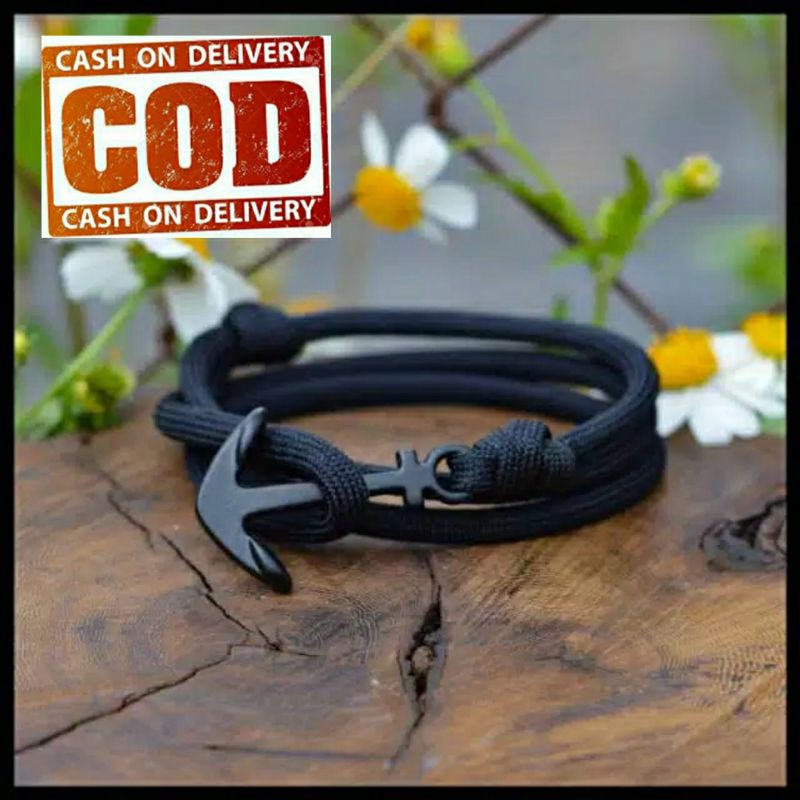 Gelang Tangan Tali Prusik Jangkar Hitam/gelang keren