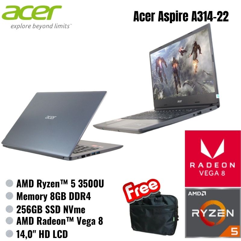 ACER Aspire 3 Slim A314-22-R7EC [14"HD/AMD Ryzen 5 3500U/8GB/256GB SSD/AMD Radeon Vega 8] - Black