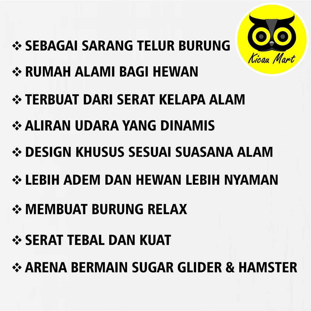 SERAT KELAPA KOTAK SARANG SERABUT KELAPA SUSUH BERTELUR BURUNG LOVEBIRD SARANG SERAT BURUNG PARKIT KENARI SARANG MAINAN SUGAR GLIDER HAMSTER