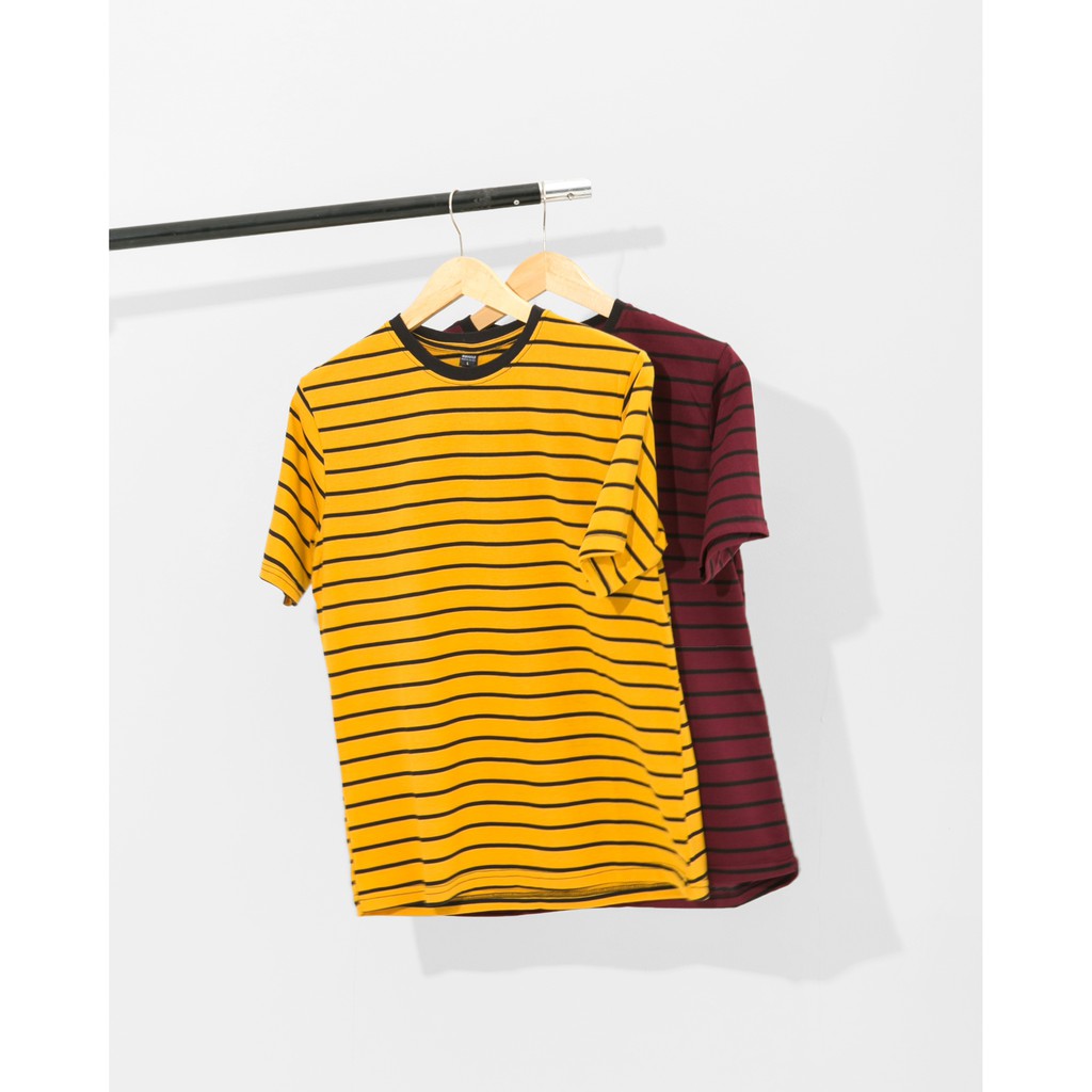 Ribsgold Kaos Pria Salur Lengan Pendek Tshirt Stripe V-14