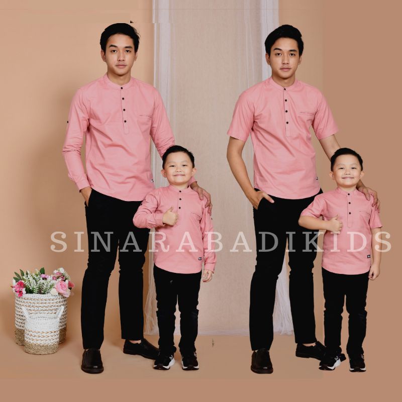 Qurlu - Kemeja Koko Dewasa/Anak warna BLUSH PINK (baju couple ayah dan anak laki-laki) Baju Koko Pria