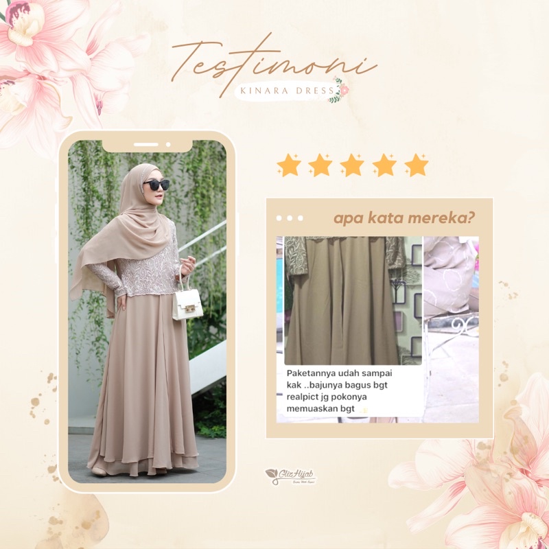 GlizHijab | Kinara Dress | Sarimbit 1 Set Gamis & Pashmina Bahan Babydoll Baju Kondangan Wanita Brokat Size XS - JUMBO-6