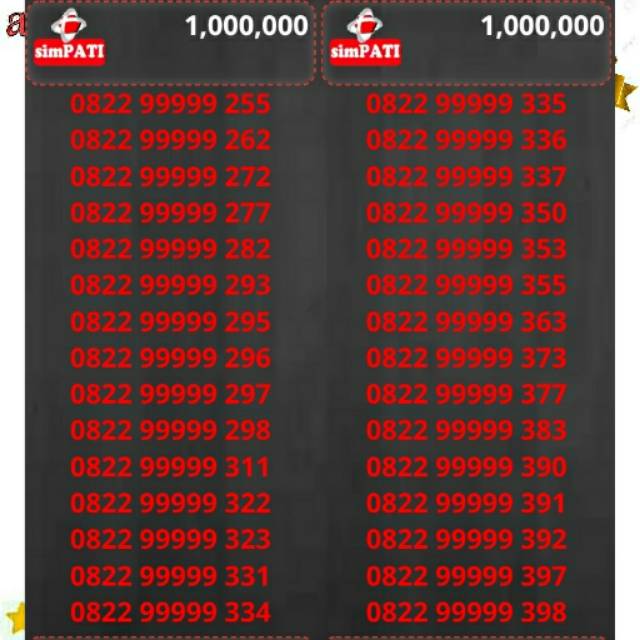 Nomor Cantik Simpati unik seri panca 9999 rapi murah hoki