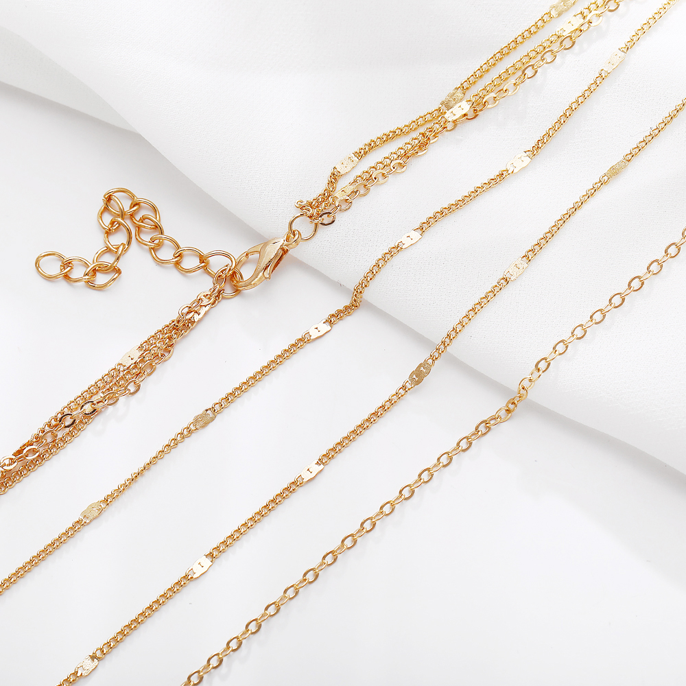 Kalung Multilayer Warna Emas Gaya Vintage Korea Untuk Aksesoris