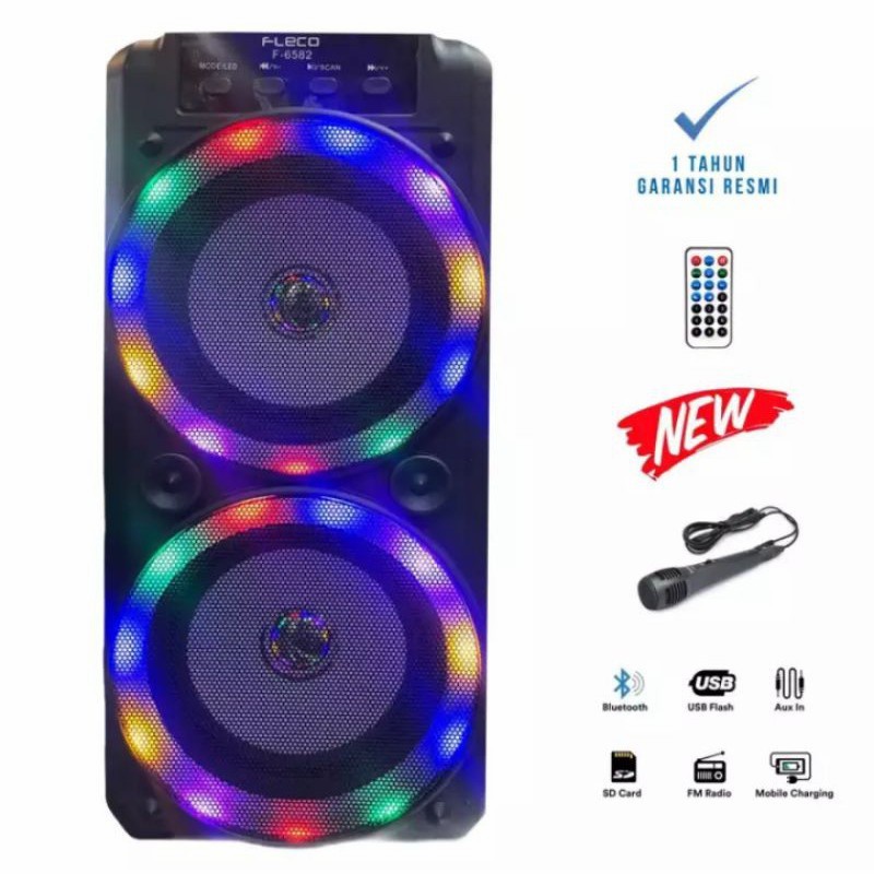 SPEAKER BLUETOOTH FLECO X-BASS F-6582 PLUS MIC KARAOKE//SALON AKITIF FLECO F-6582 LED X-BASS