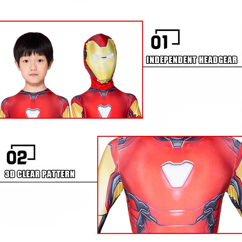 Avengers Iron Man Anak Laki-laki One-Piece Ketat Pakaian Cosplay Fulian Marvel Iron Man Spiderman Captain America Bertindak Anak Pakaian