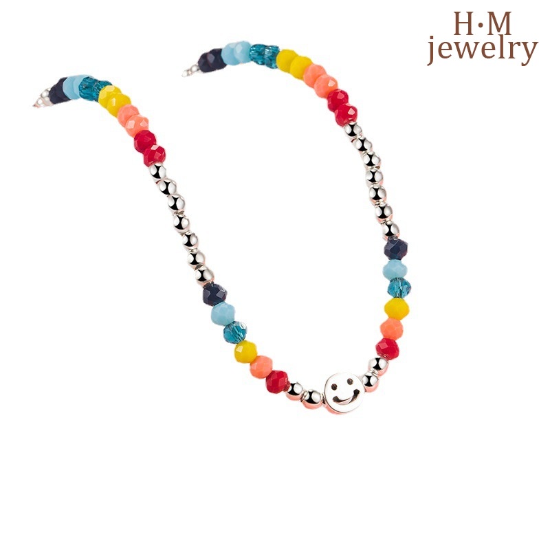 Kalung Rantai Clavicle Twin Hias Liontin Smiley Multi Warna Untuk Wanita 2022