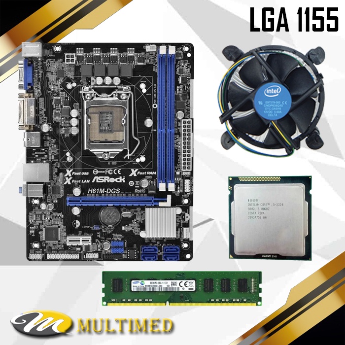 Paket Mainboard 1155 H61 Ddr3 + Processor Core i5 2400 + FAN + RAM 2GB