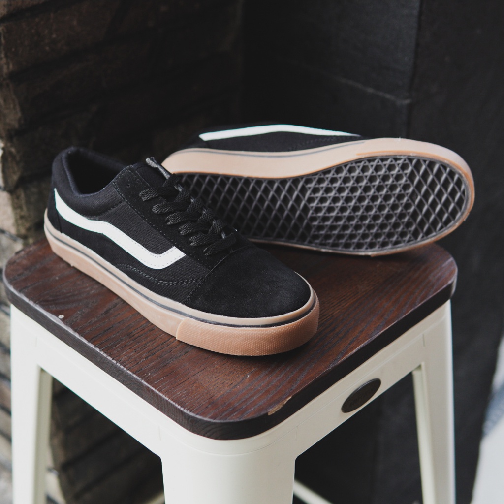 BISA COD !!! SEPATU PRIA CASUAL SNEAKERS VANS OLDSKOOL MOTIF BLACK GUM MURAH