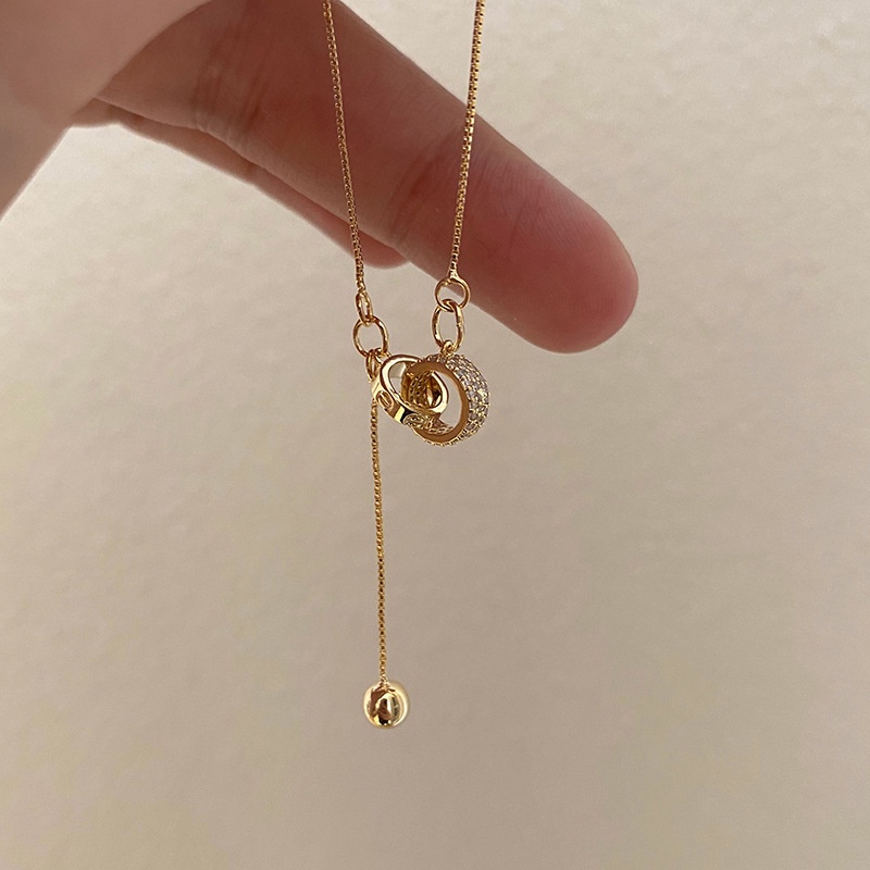 Aksesoris Kalung Rantai Tulang Selangka Model Cincin Ganda Gaya Simple Untuk Musim Panas