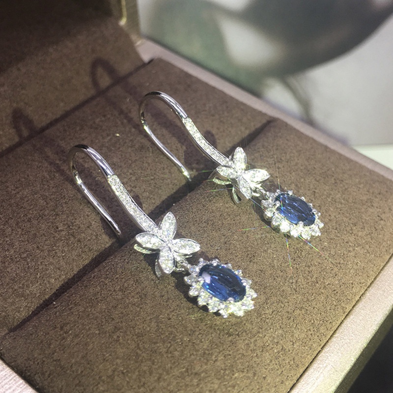 Anting Tusuk Gantung Wanita Hias CZ Biru Gaya Simple / Elegan / Trendy Untuk Pernikahan / Pertunangan / Pesta / Hadiah