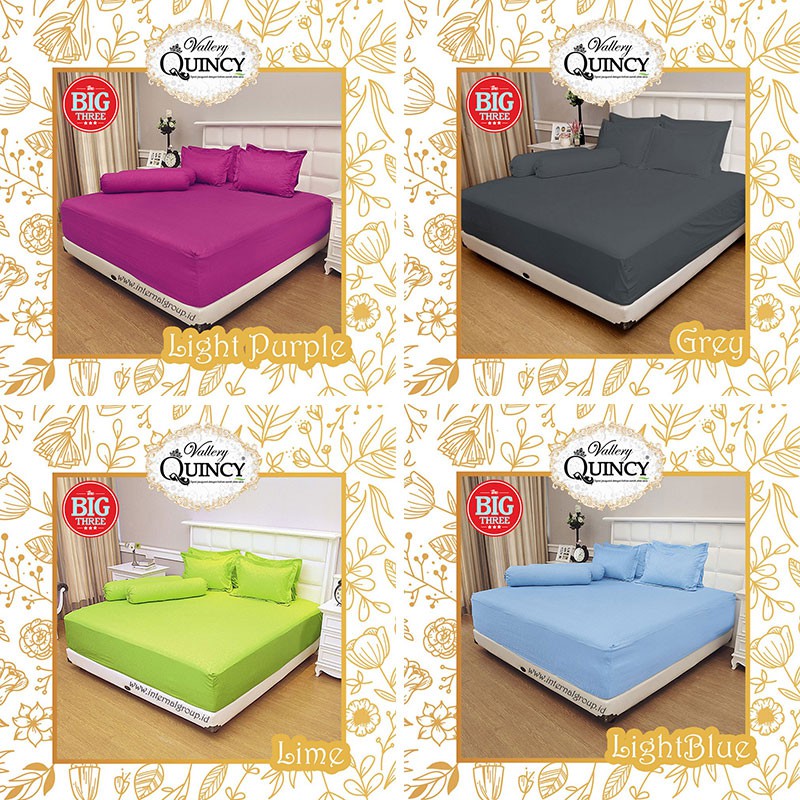 QUINCY VALLERY Sprei Polos 200x200 Tinggi 30 warna merah putih coklat biru ungu hijau tosca dark red light blue grey grape coffee yellow pink green - Super King Size 200 T30 SP Extra TBT