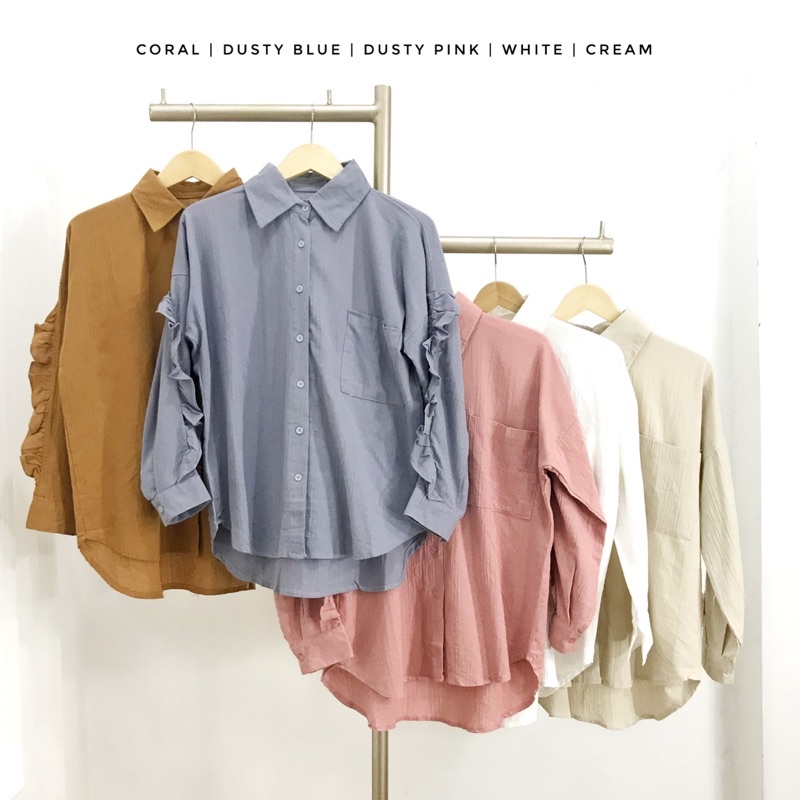 blouse linen crinkle rimple lengan