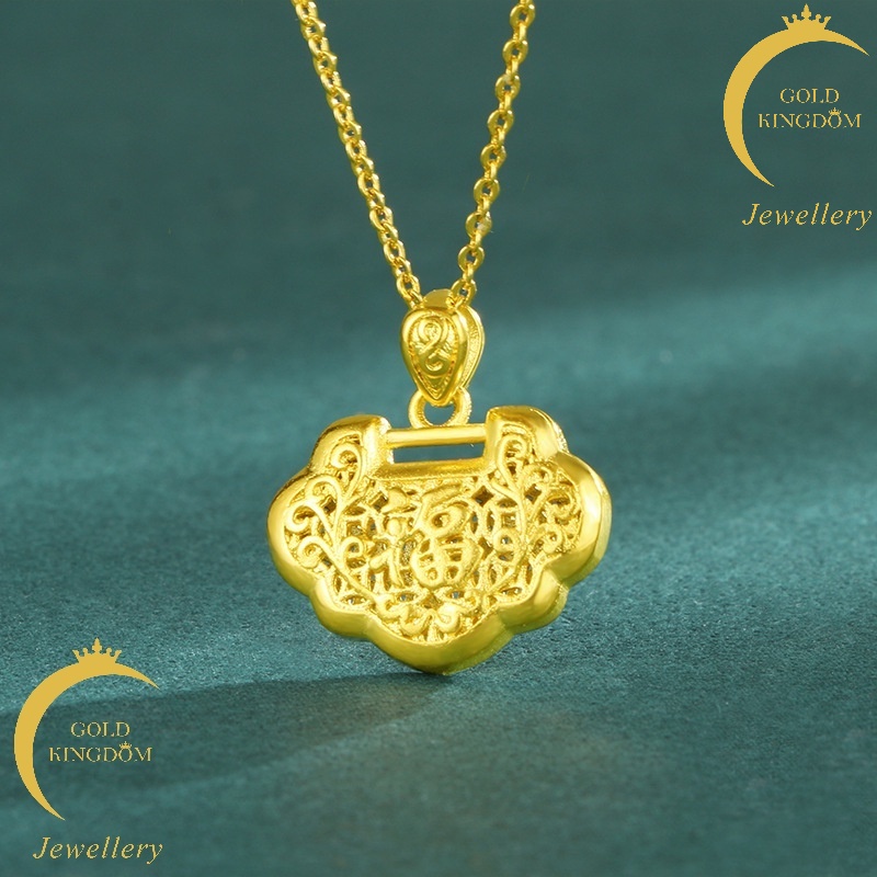 Kalung Liontin Gembok Model Hollow Gaya Korea Bahan 24k