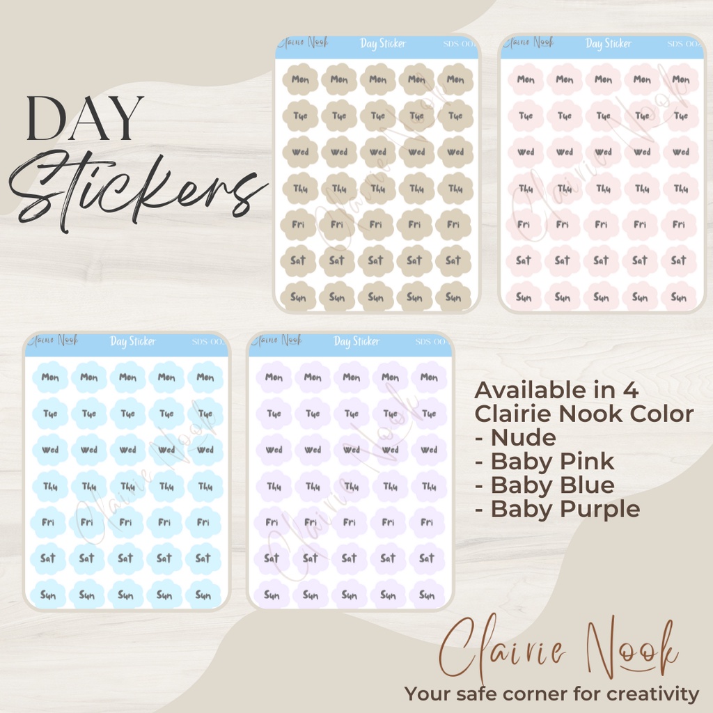 

Clairie Nook Days Sticker Label Warna / Stiker Warna / Dekorasi Bullet Journal