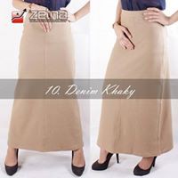 Rok Zetha Panjang Wanita Warna Denim Khaky | Rok Kerja Kantor | Rok Denim | Rok Model A - Line | Rok
