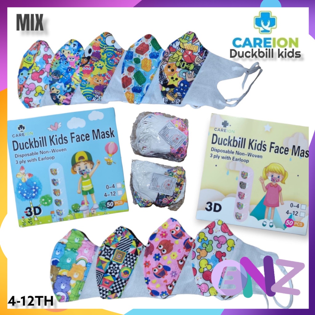 ENZ ® CAREION Masker DuckBill anak Cowo Cewe 3ply / Duck Bill Mask mix kids isi 50 1025