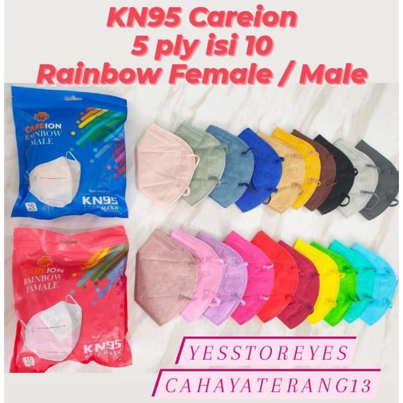 READY STOK KN95 / N95 KN PRO CAREION CARE ION MASKER MIX GRADATION SHRIMP PINK SERIES GRADASI WARNA COWOK RAINBOW MALE ISI 10 LBR PER PACK