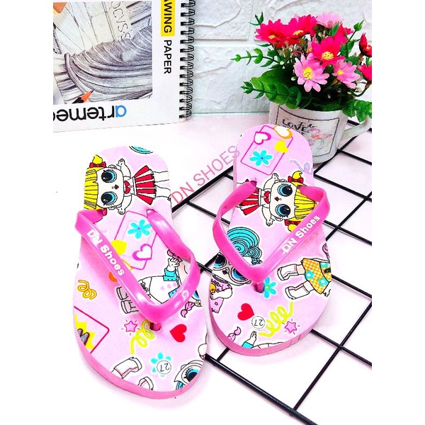 Sandal Anak Perempuan sandal jepit anak motif Lol pink wow