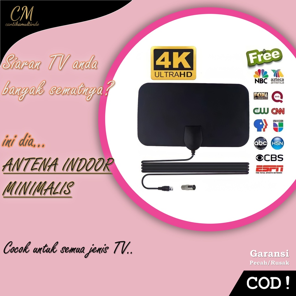 Antena Penguat Sinyal TV Digital Indoor Jarak Jauh Minimalis Tipis Kecil HD HDTV 50 Miles Simpel Dij