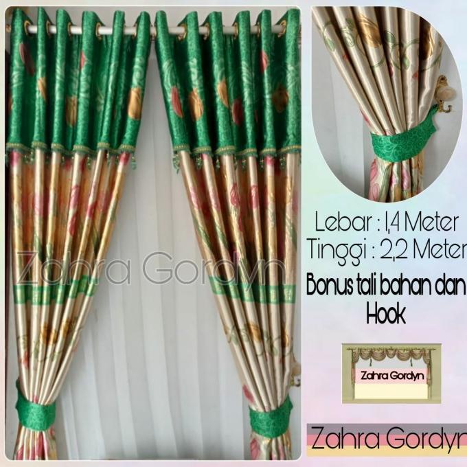 Gorden murah Blackout Poni lurus printing emas tulip hijau