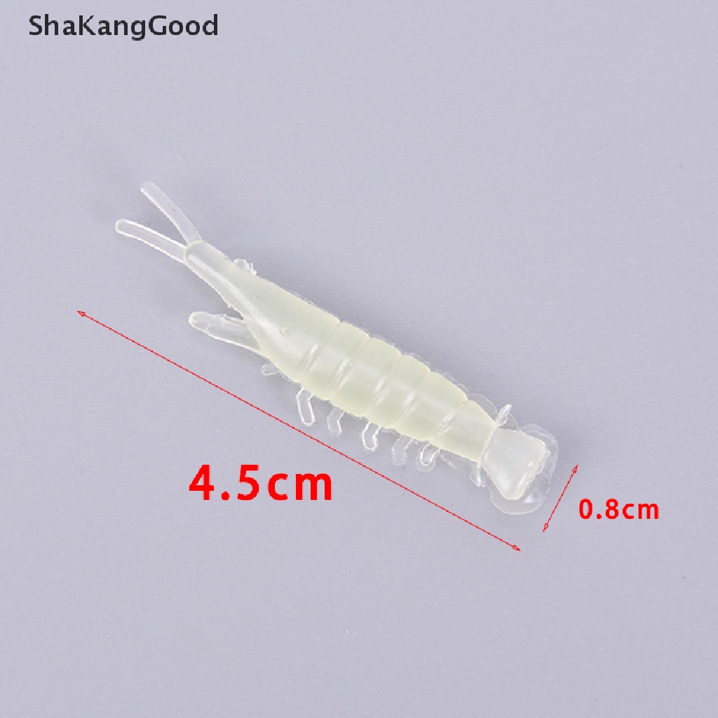 50 Pcs Umpan Pancing Bentuk Udang Hijau Luminous Bahan PVC Lembut Ukuran 0.6g