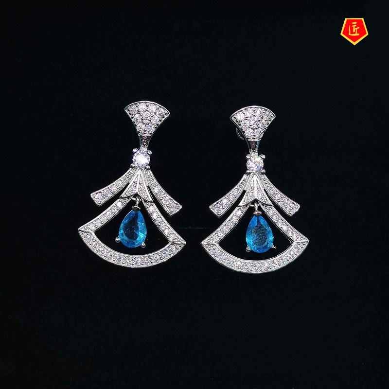 [Ready Stock]Women's High-Grade Emerald Necklace Set Ear Studs